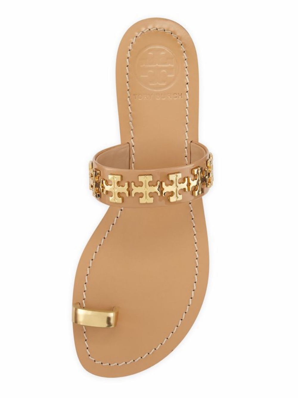 Tory Burch Tan Leather Toe-Ring Sandal with Gold Logo (6)